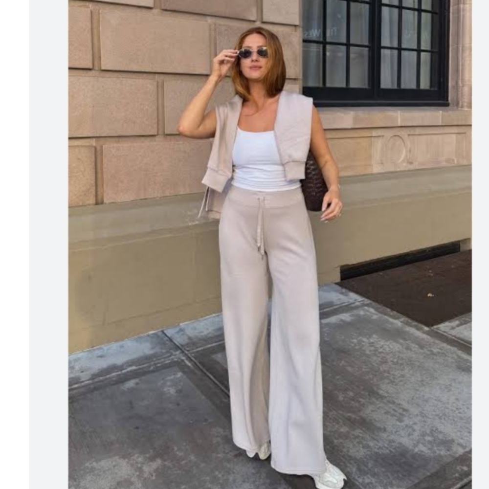 Spanx Air Essentials Wide Leg Pants In French Grey L NWT